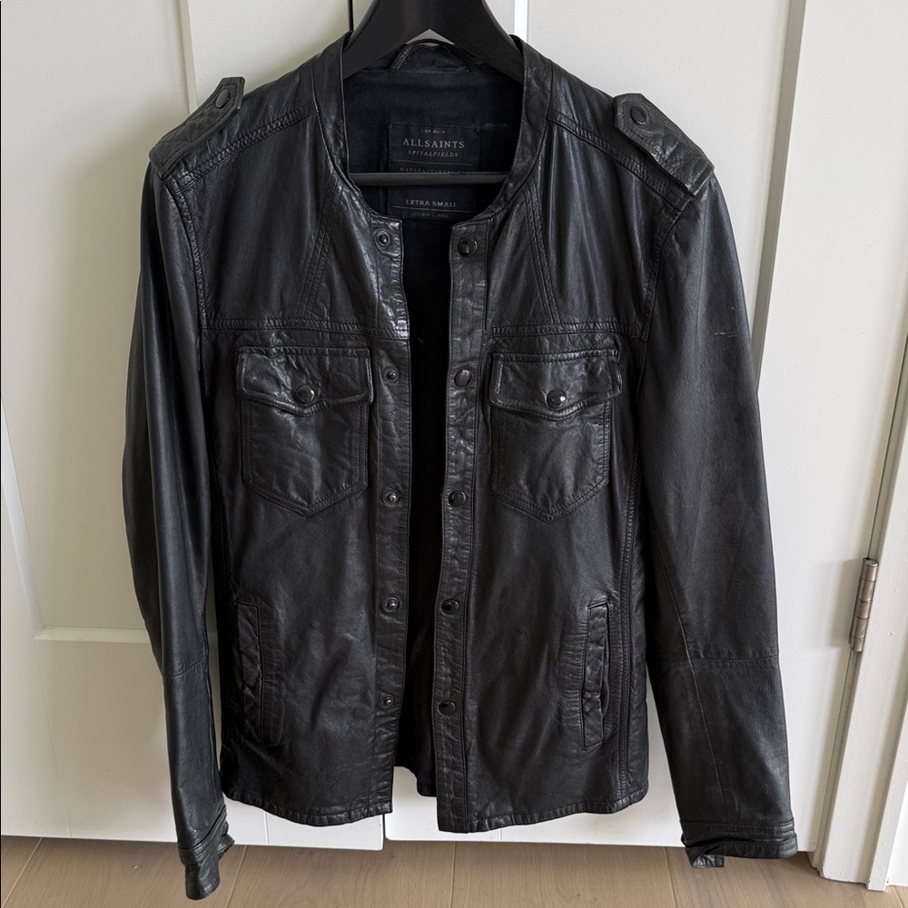 AllSaints Black Lightweight Leather Shirt Jacket